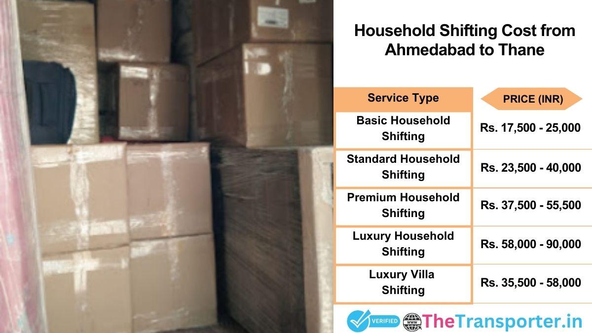Household shifting charges list from Ahmedabad to Thane