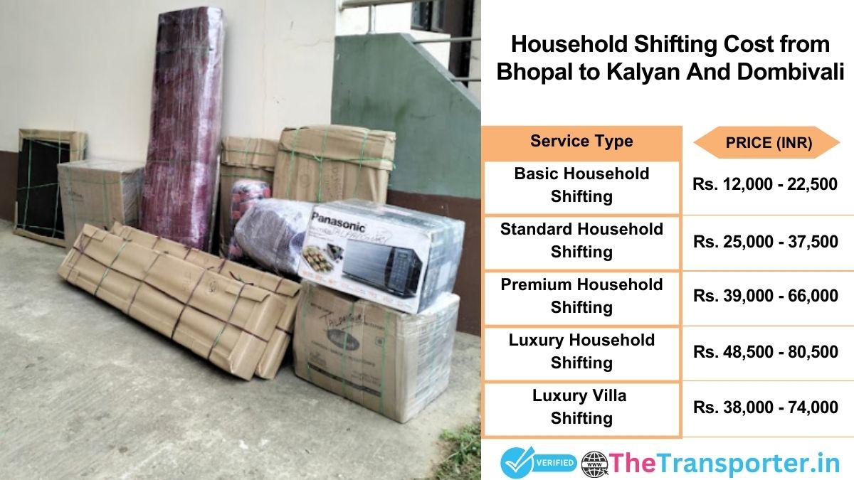 Household shifting charges list from Bhopal to Kalyan and dombivali