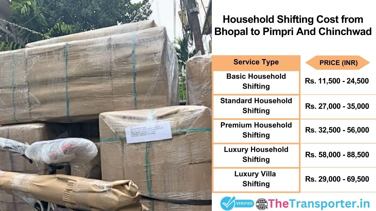 Household shifting charges list from Bhopal to Pimpri and chinchwad