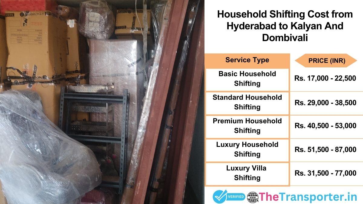 Household shifting charges list from Hyderabad to Kalyan and dombivali