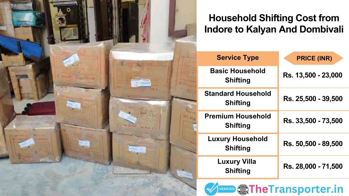 Household shifting charges list from Indore to Kalyan and dombivali