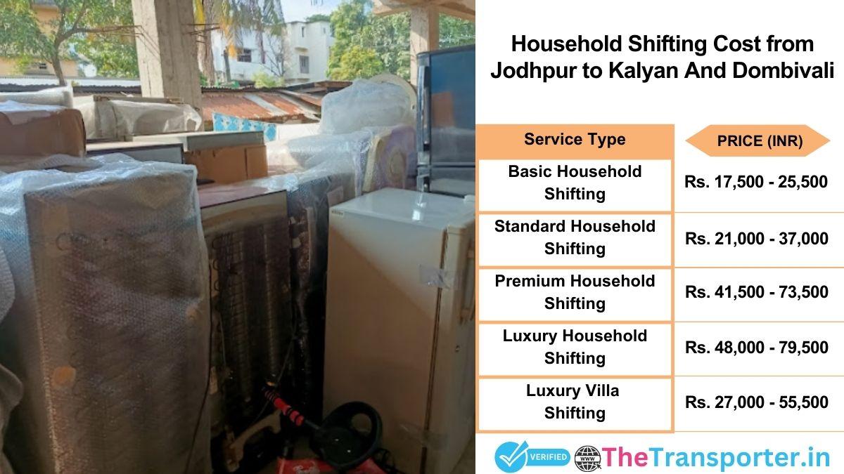 Household shifting charges list from Jodhpur to Kalyan and dombivali