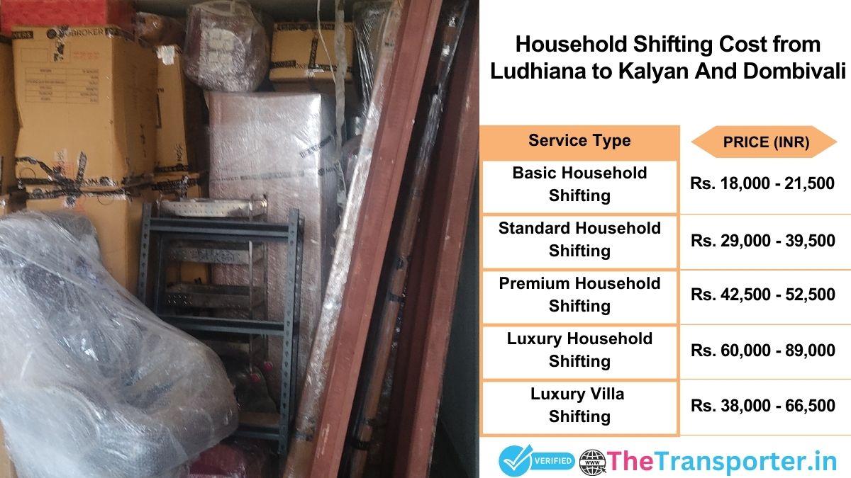 Household shifting charges list from Ludhiana to Kalyan and dombivali