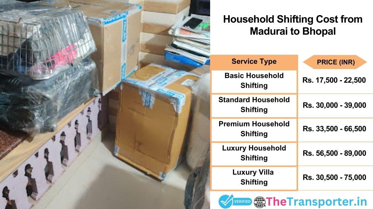 Household shifting charges list from Madurai to Bhopal