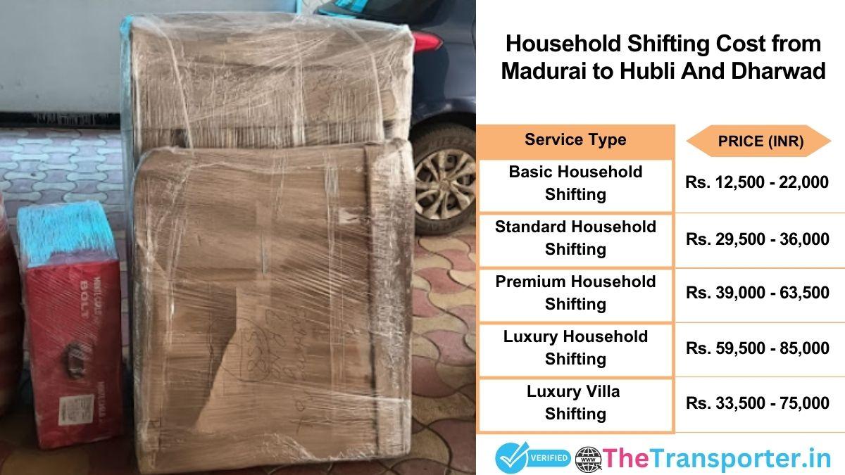 Household shifting charges list from Madurai to Hubli and dharwad