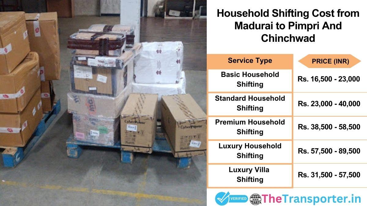Household shifting charges list from Madurai to Pimpri and chinchwad