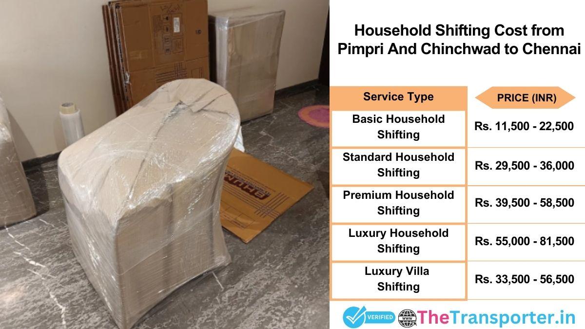 Household shifting charges list from Pimpri and Chinchwad to Chennai