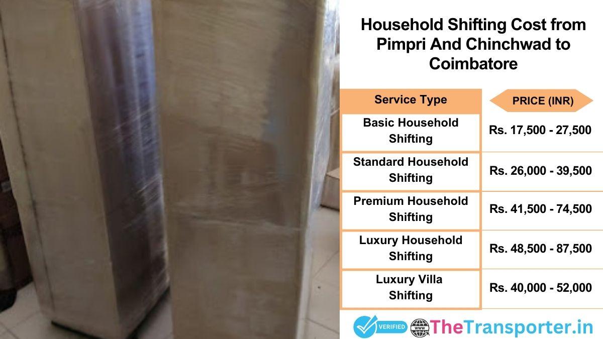 Household shifting charges list from Pimpri and Chinchwad to Coimbatore