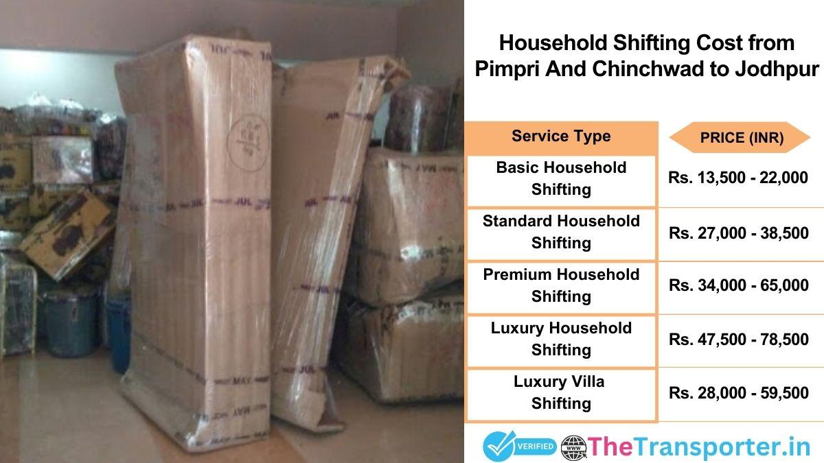 Household shifting charges list from Pimpri and Chinchwad to Jodhpur