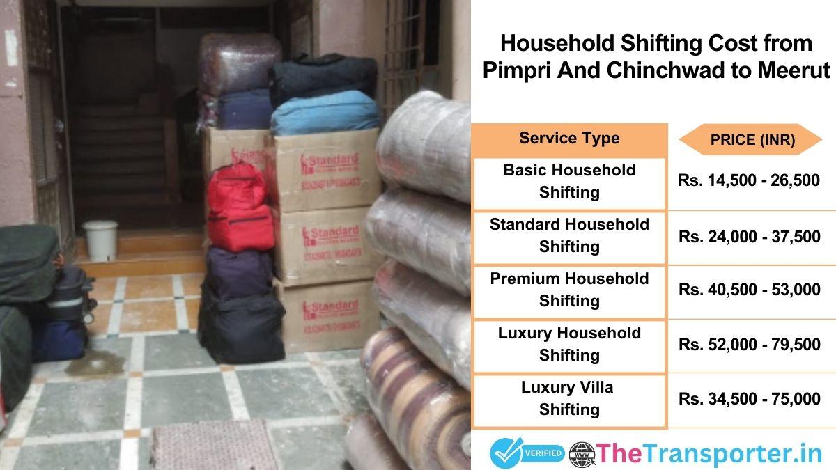 Household shifting charges list from Pimpri and Chinchwad to Meerut