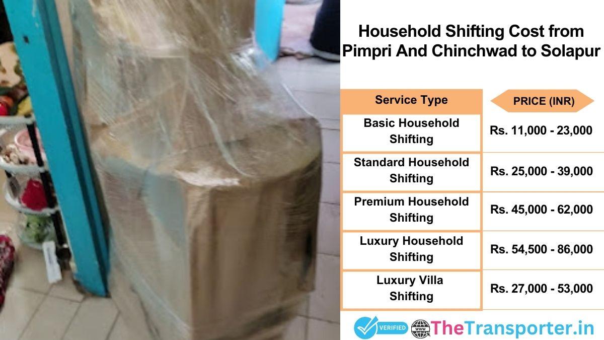 Household shifting charges list from Pimpri and Chinchwad to Solapur