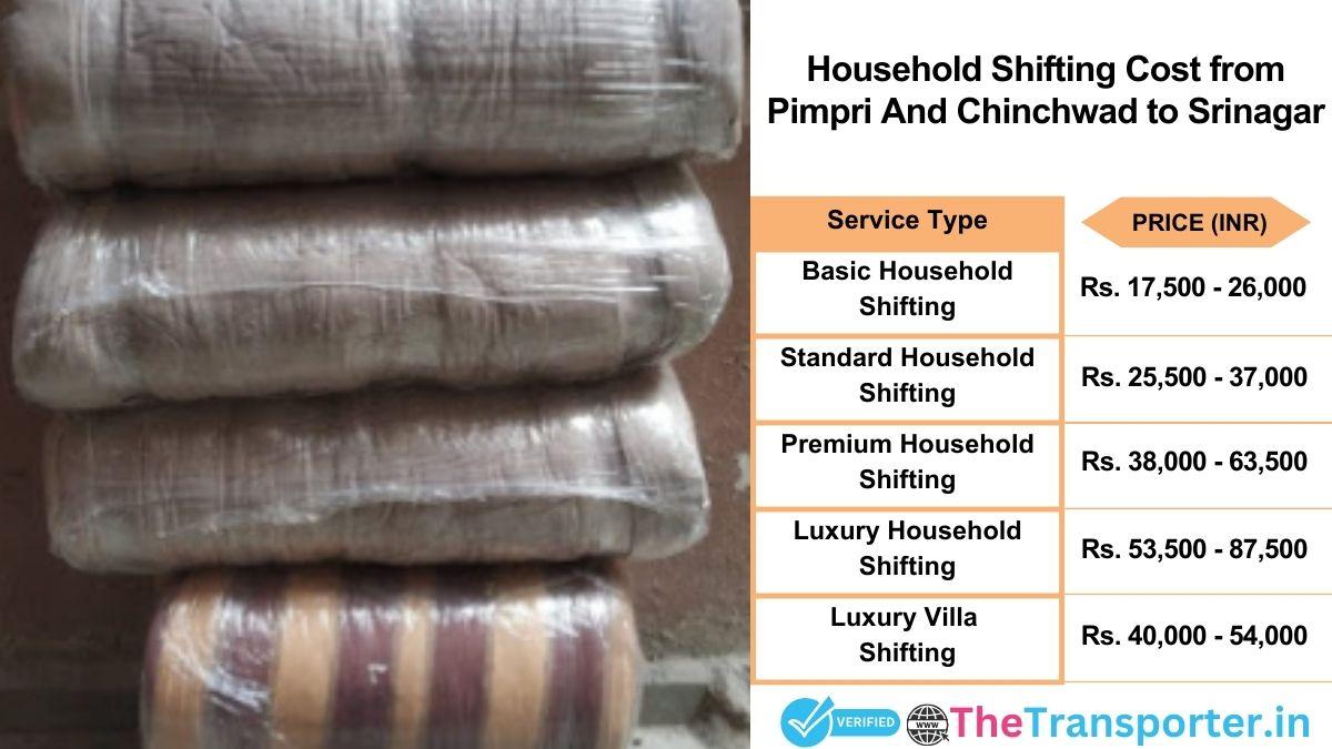 Household shifting charges list from Pimpri and Chinchwad to Srinagar