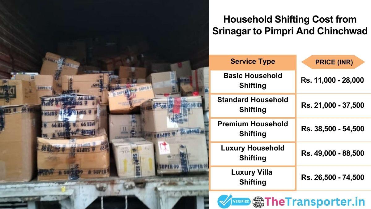 Household shifting charges list from Srinagar to Pimpri and chinchwad