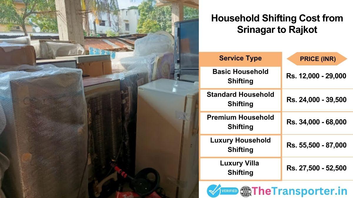 Household shifting charges list from Srinagar to Rajkot