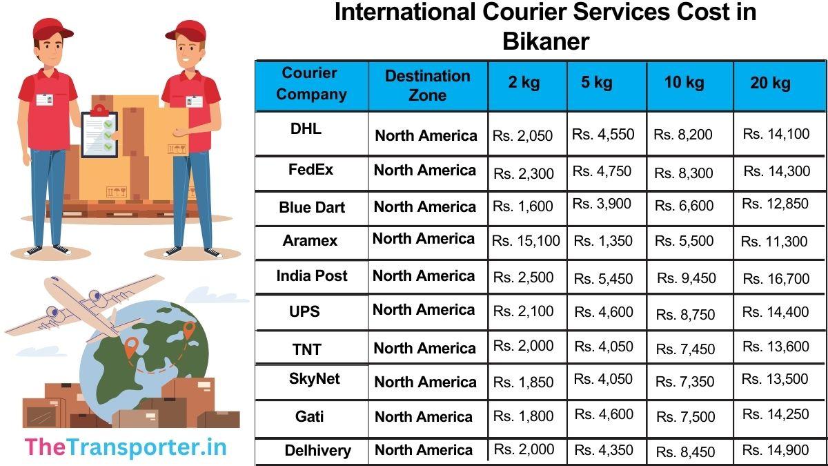Professional international courier service Bikaner – Charges per kg and rates