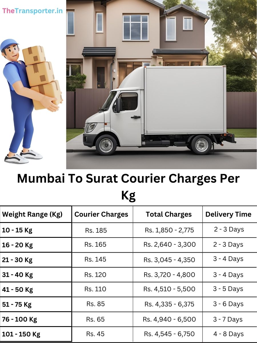 shipping courier cost per kg, value guide Mumbai to Surat