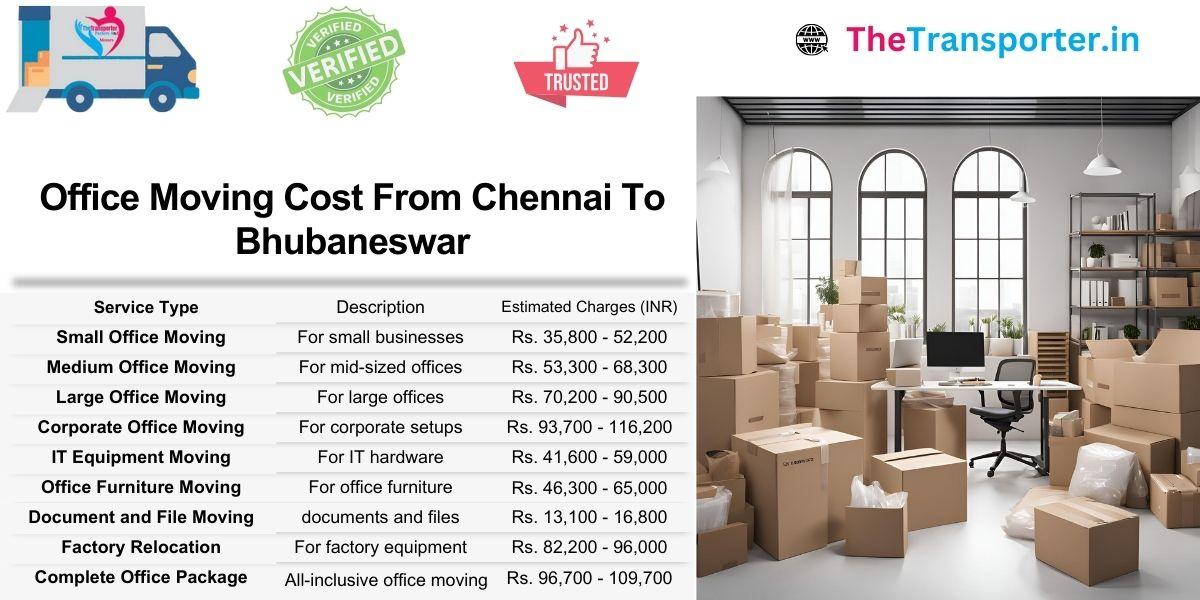 Chennai to Bhubaneswar office shifting rates with detailed partitioned layout cost