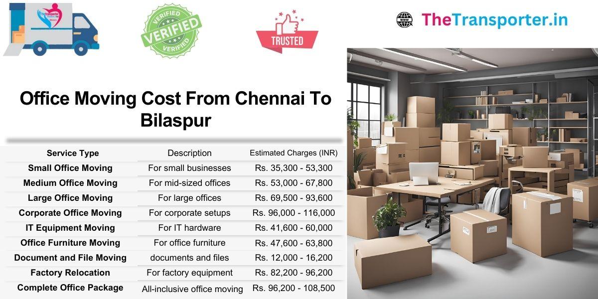 Cost-effective Chennai to Bilaspur office move charges based on employee seat map