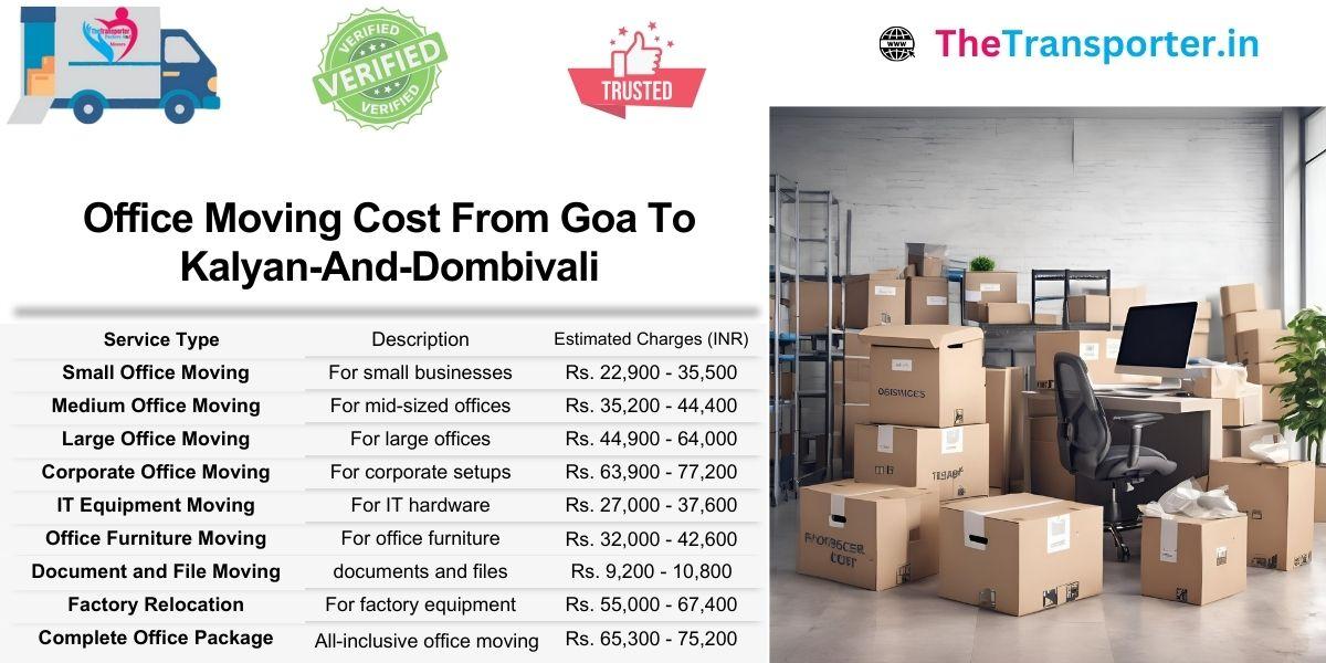 Office move service rates Goa to Kalyan And Dombivli now live