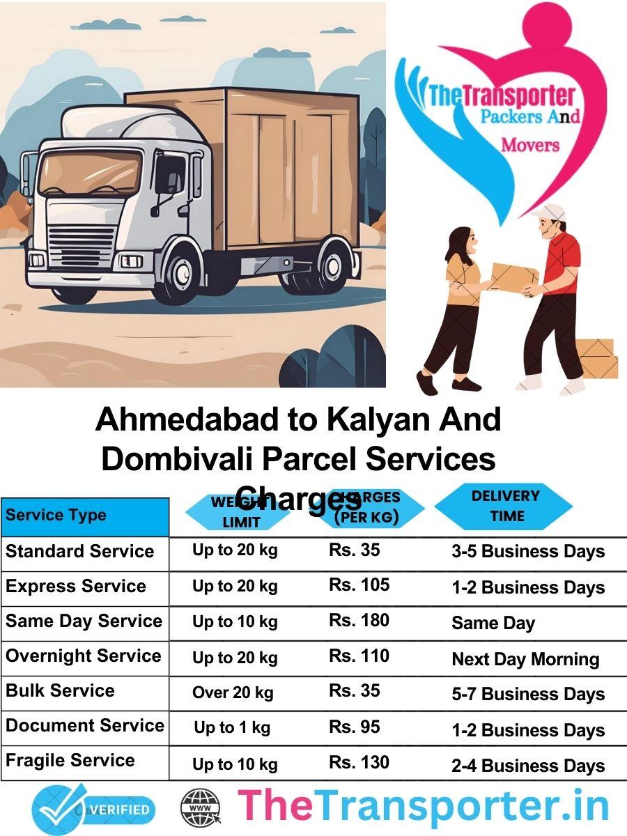 Ahmedabad to Kalyan and dombivali parcel delivery charges list