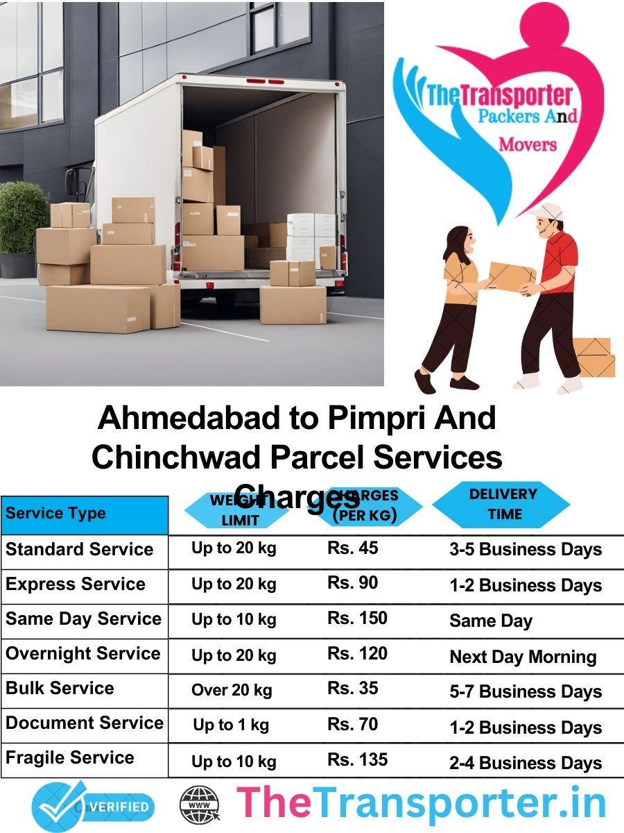 Ahmedabad to Pimpri and chinchwad parcel delivery charges list