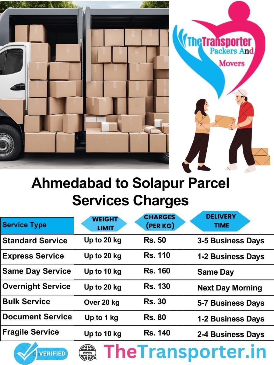 Ahmedabad to Solapur parcel delivery charges list