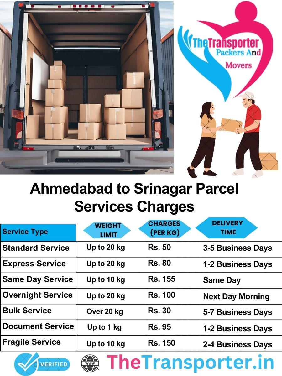 Ahmedabad to Srinagar parcel delivery charges list