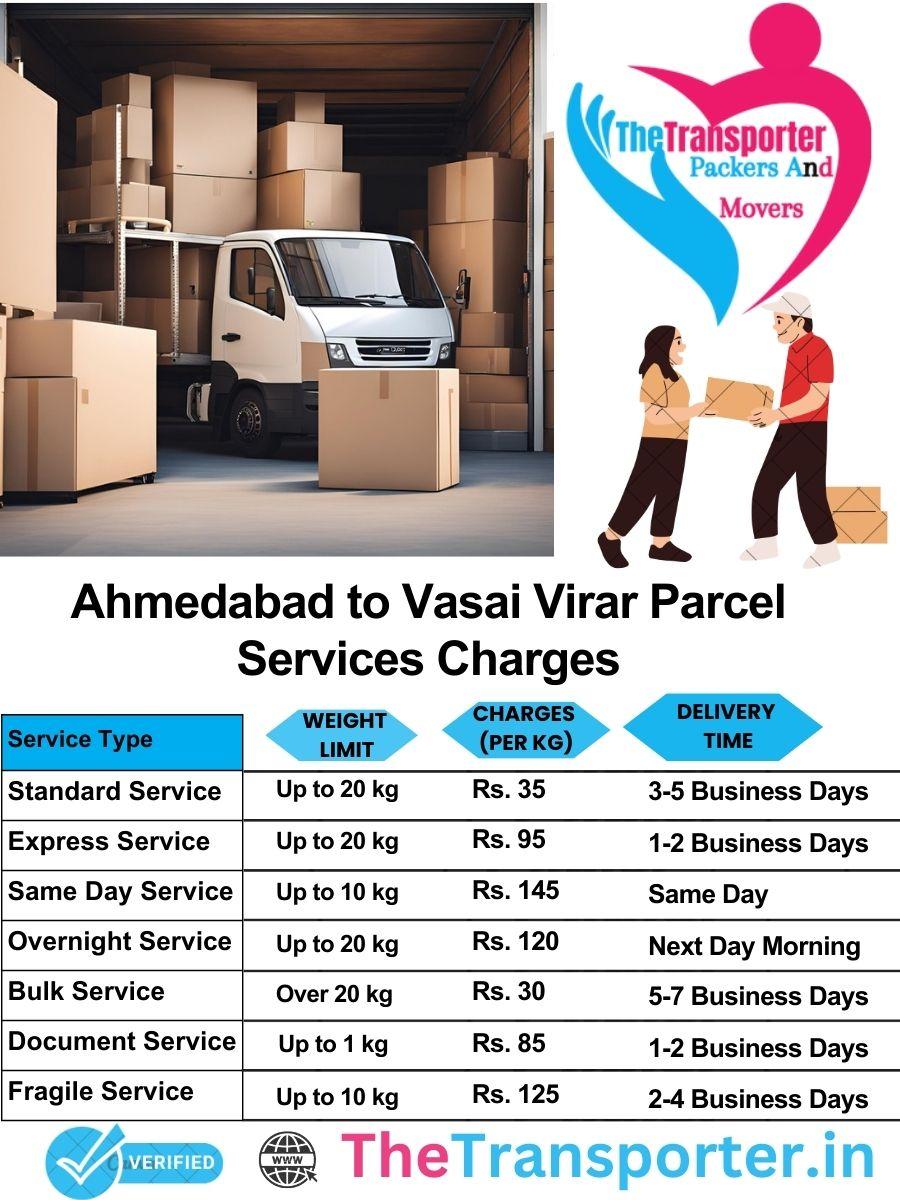 Ahmedabad to Vasai-virar parcel delivery charges list