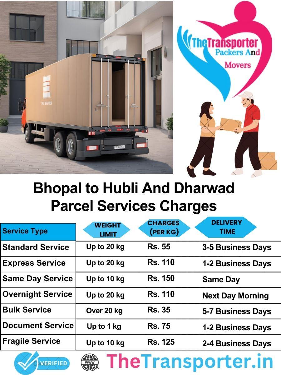 Bhopal to Hubli and dharwad parcel delivery charges list