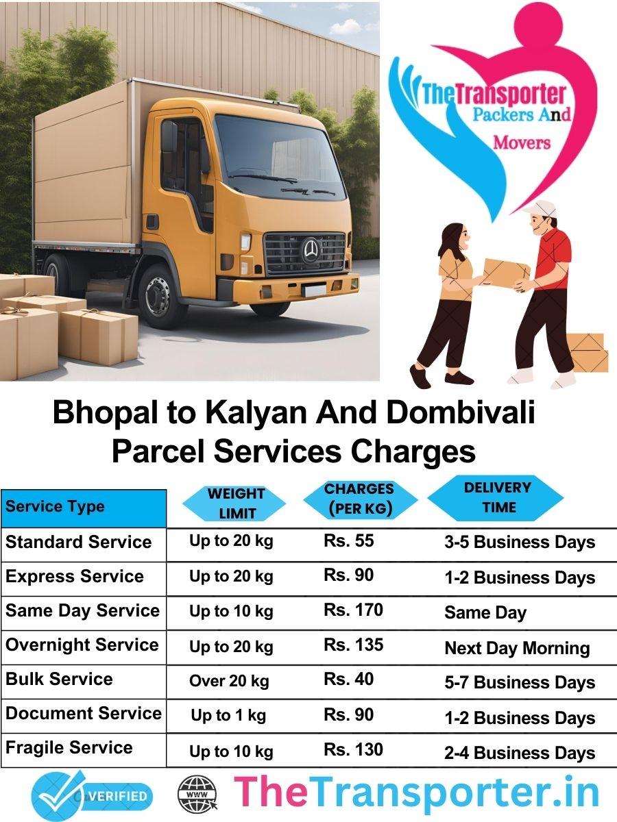Bhopal to Kalyan and dombivali parcel delivery charges list
