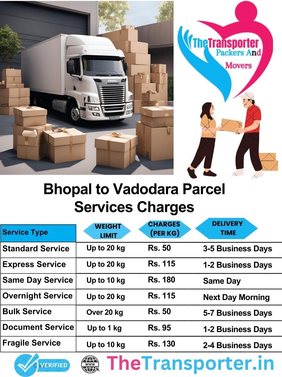 Bhopal to Vadodara parcel delivery charges list