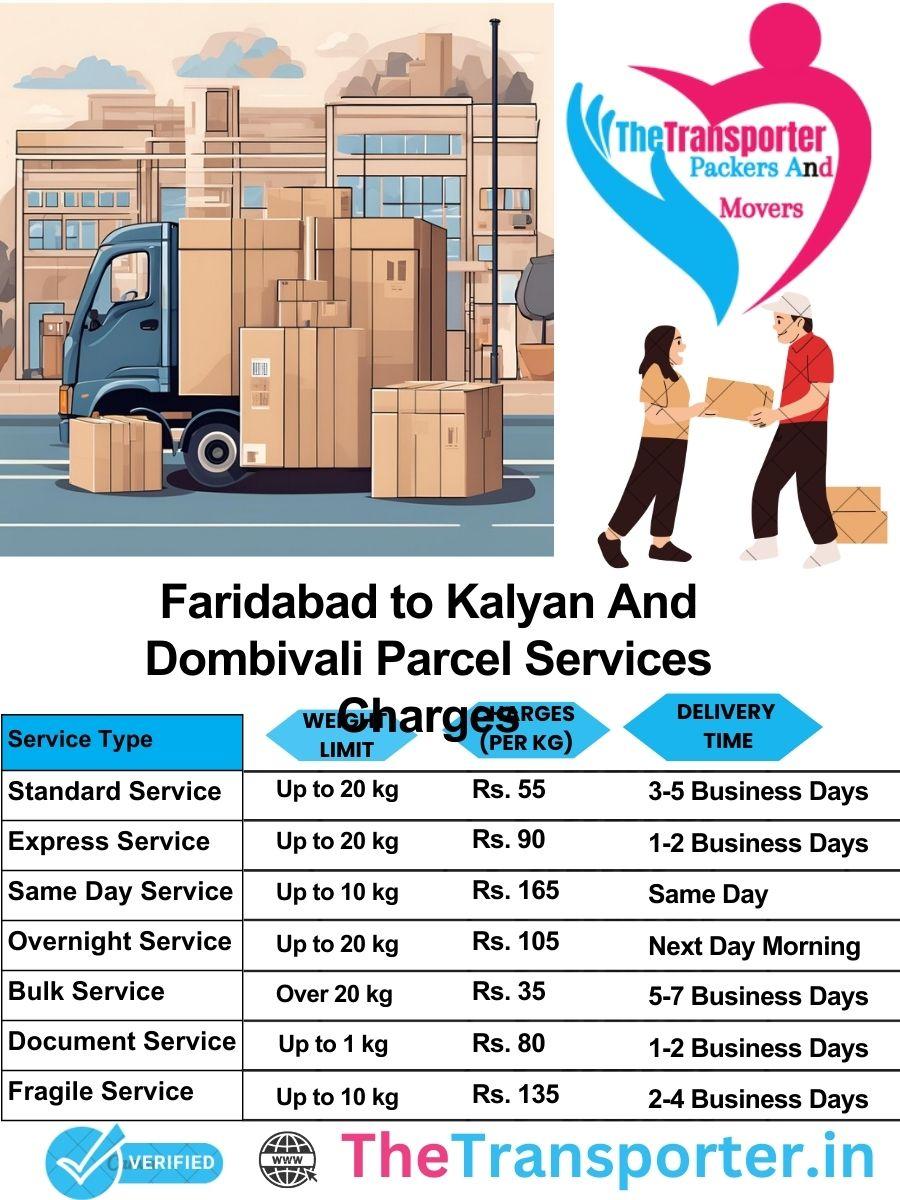 Faridabad to Kalyan and dombivali parcel delivery charges list
