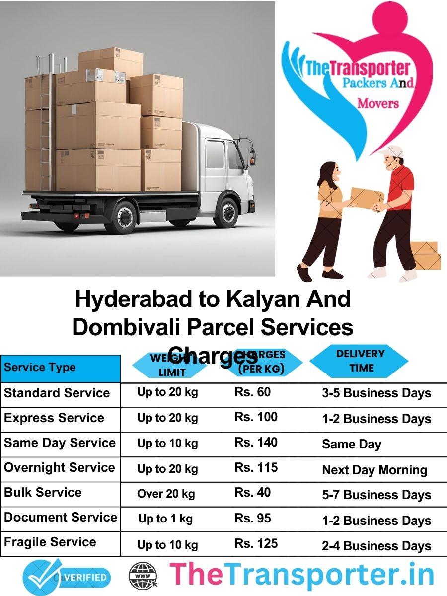 Hyderabad to Kalyan and dombivali parcel delivery charges list