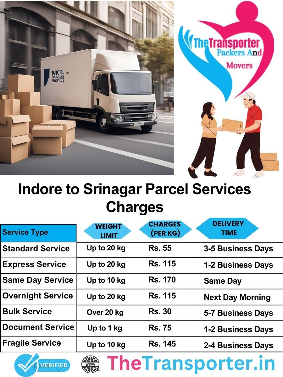 Indore to Srinagar parcel delivery charges list