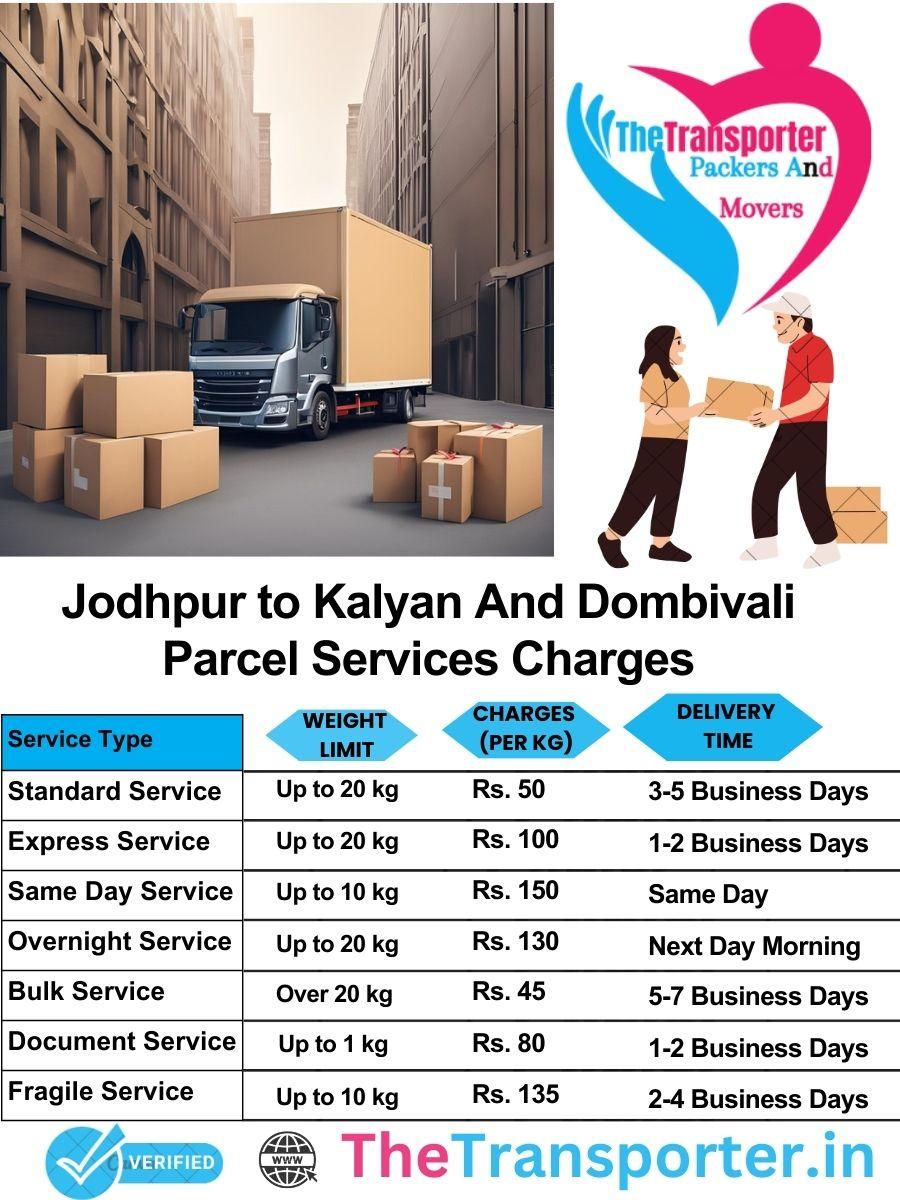 Jodhpur to Kalyan and dombivali parcel delivery charges list