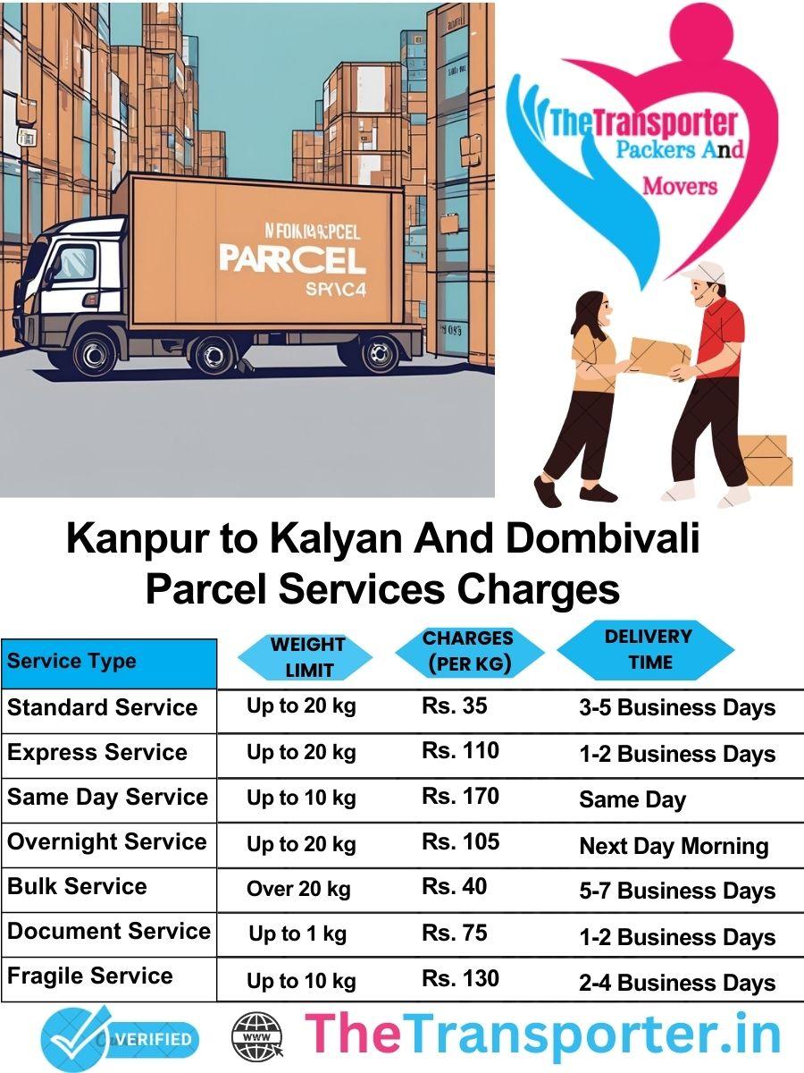 Kanpur to Kalyan and dombivali parcel delivery charges list