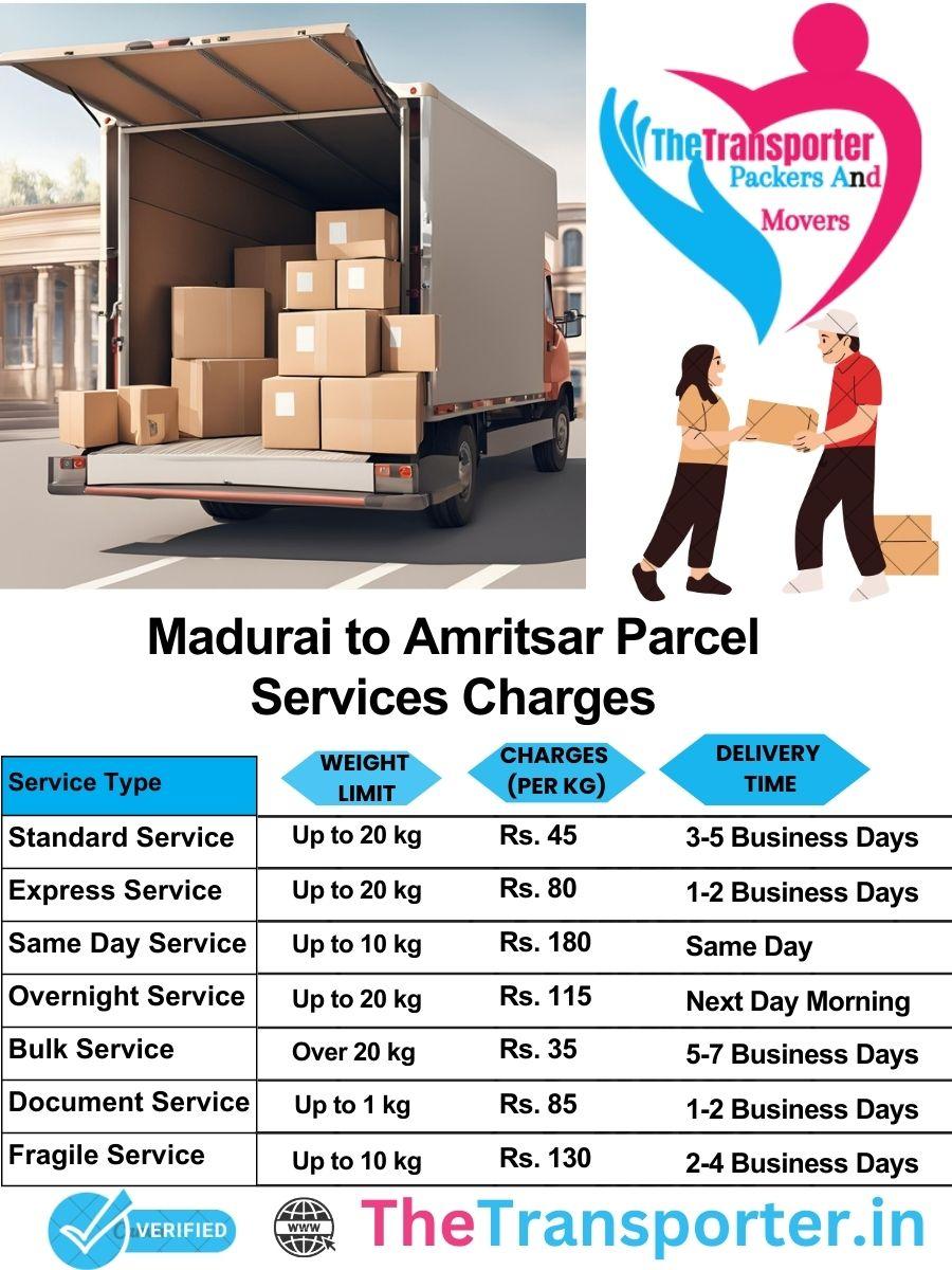 Madurai to Amritsar parcel delivery charges list