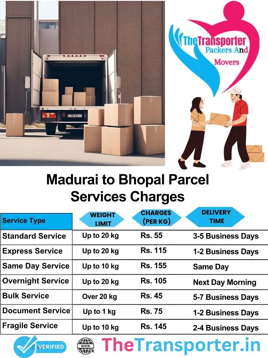 Madurai to Bhopal parcel delivery charges list