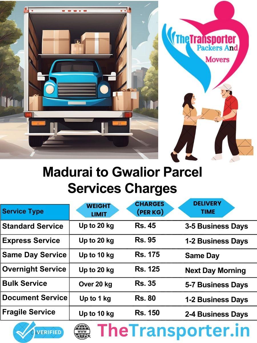 Madurai to Gwalior parcel delivery charges list