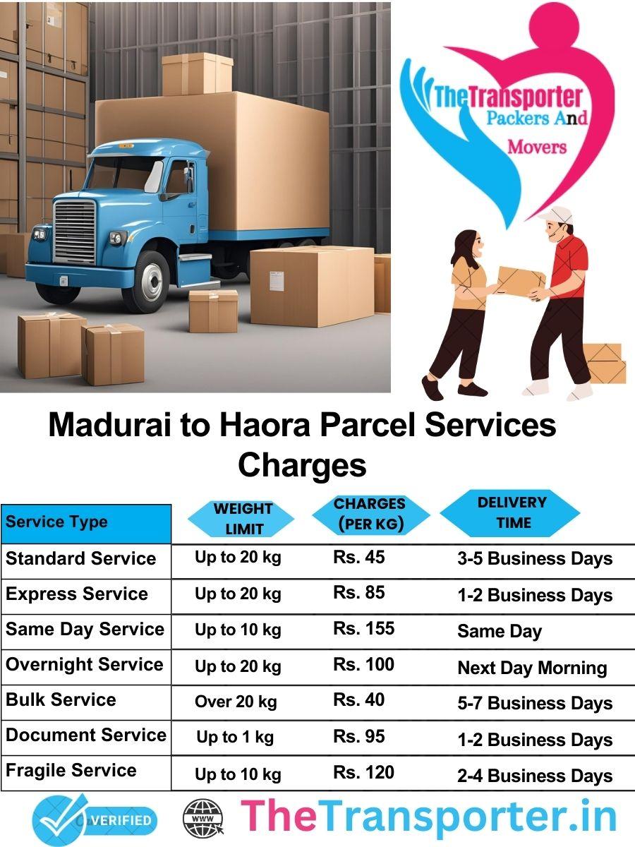 Madurai to Haora parcel delivery charges list