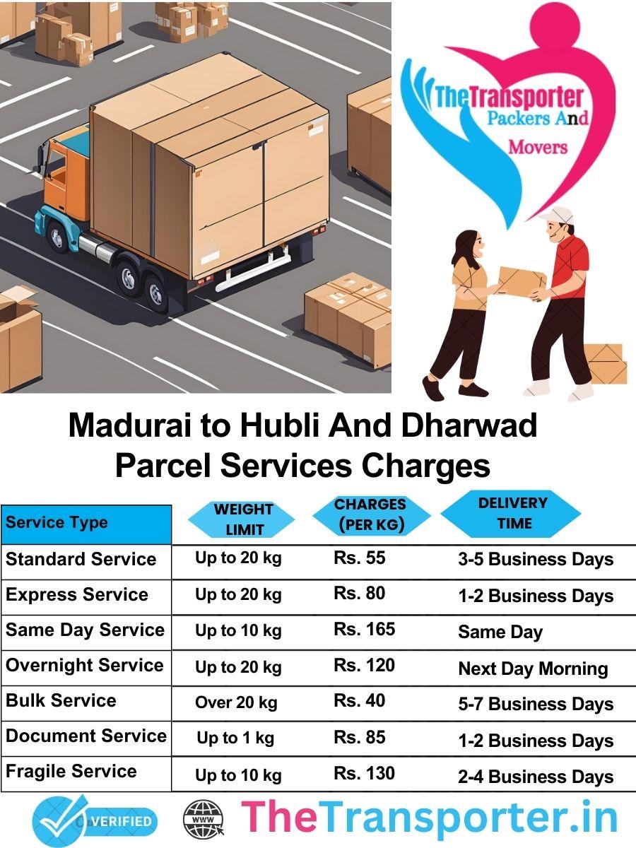 Madurai to Hubli and dharwad parcel delivery charges list
