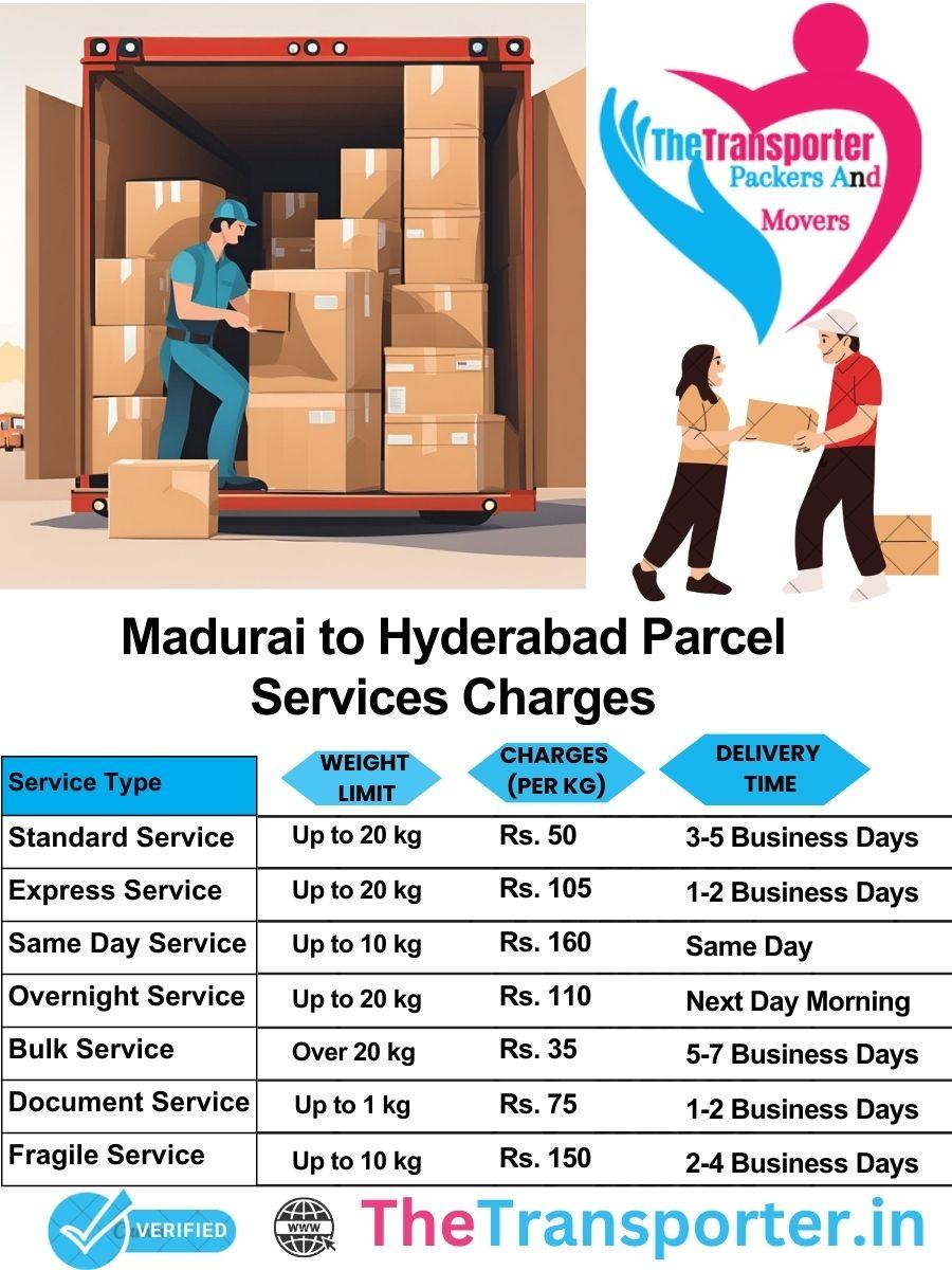 Madurai to Hyderabad parcel delivery charges list
