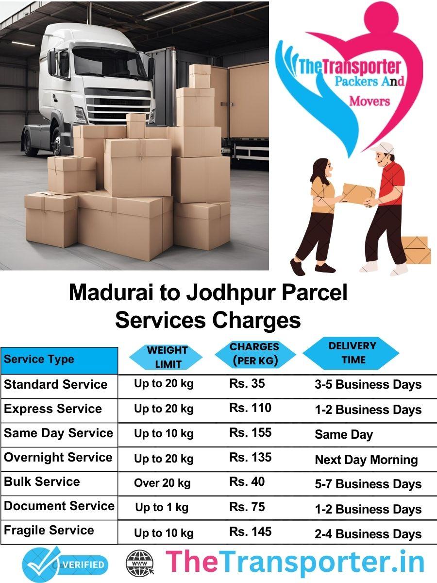 Madurai to Jodhpur parcel delivery charges list