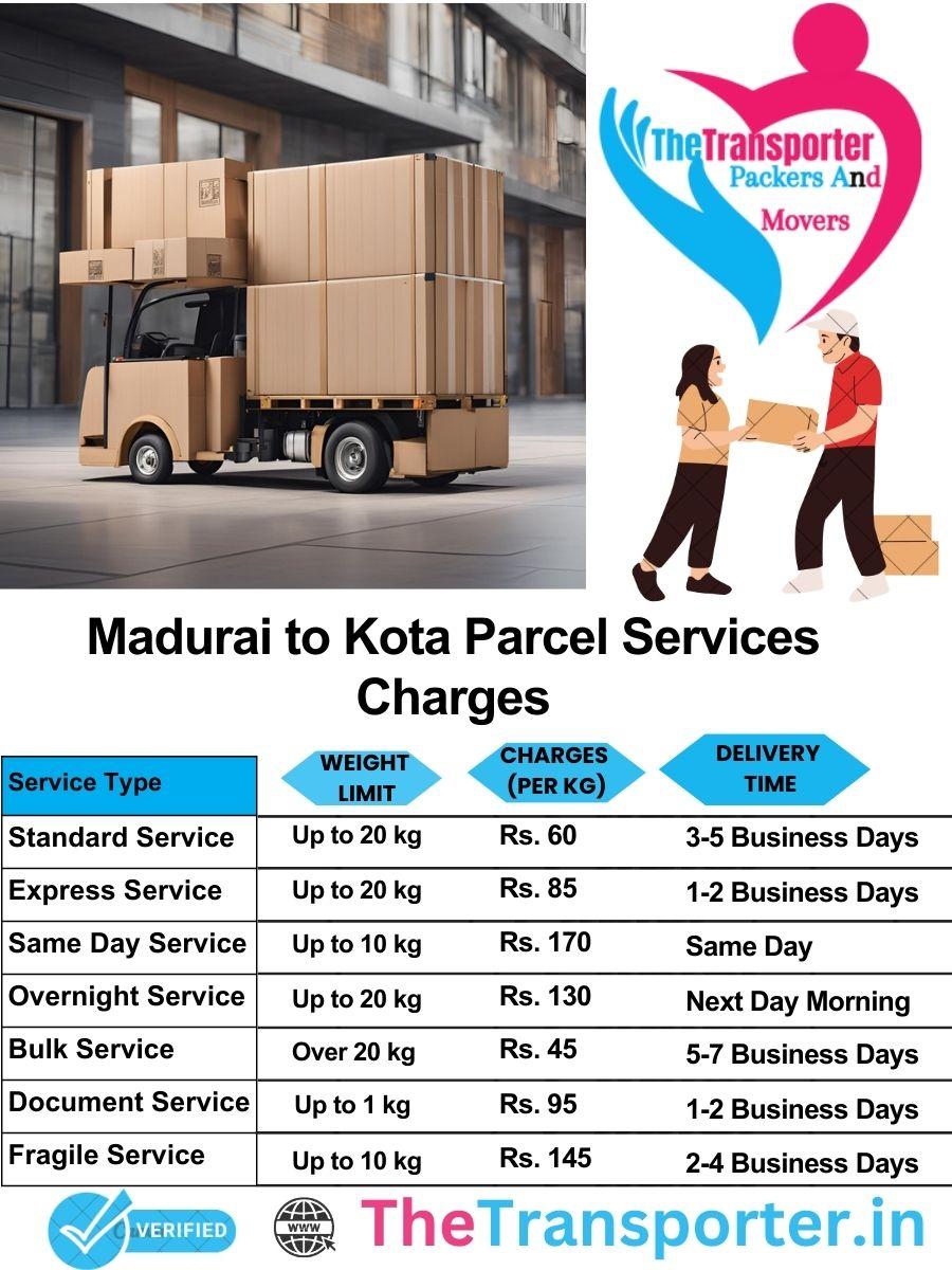 Madurai to Kota parcel delivery charges list