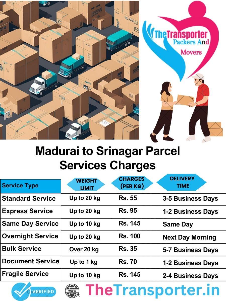 Madurai to Srinagar parcel delivery charges list