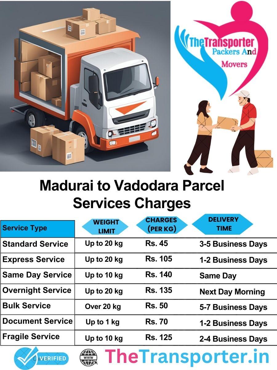 Madurai to Vadodara parcel delivery charges list