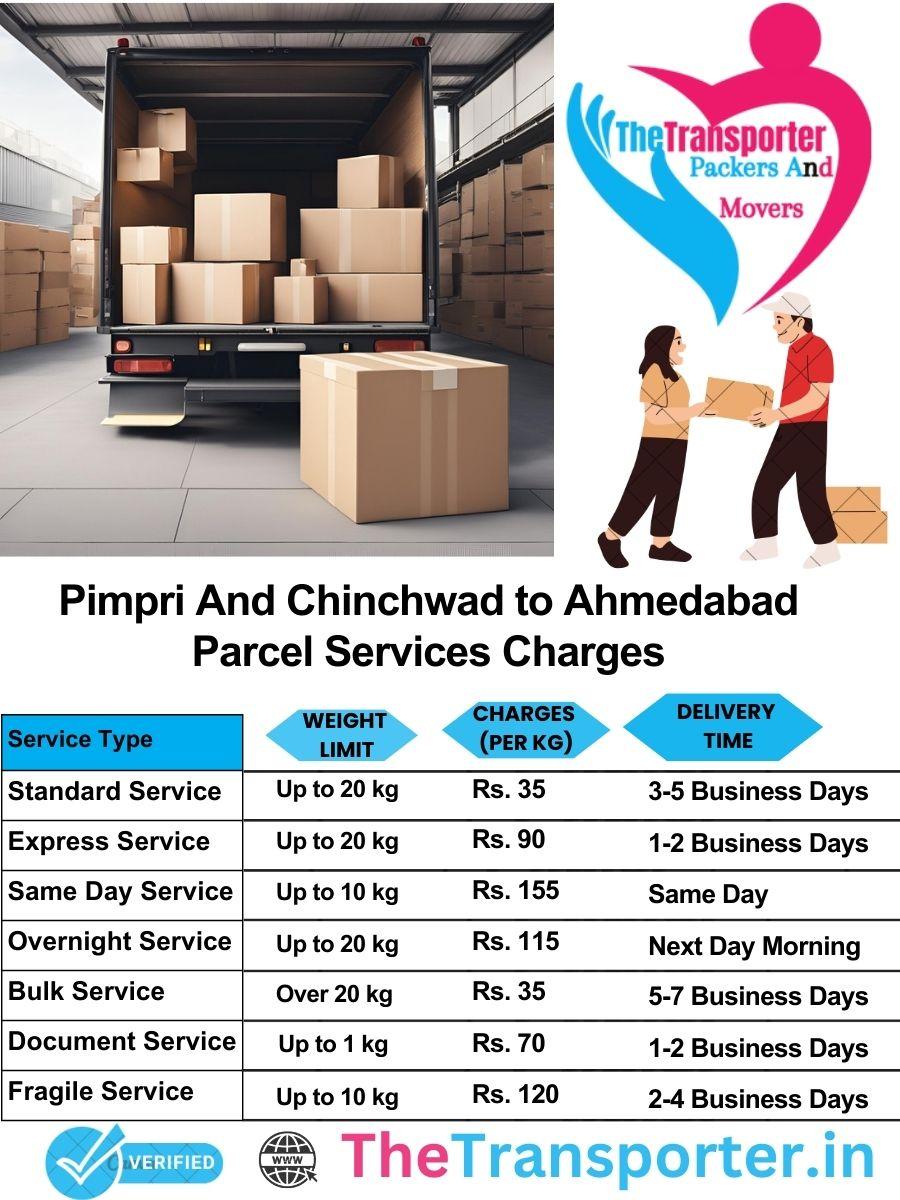Pimpri and Chinchwad to Ahmedabad parcel delivery charges list