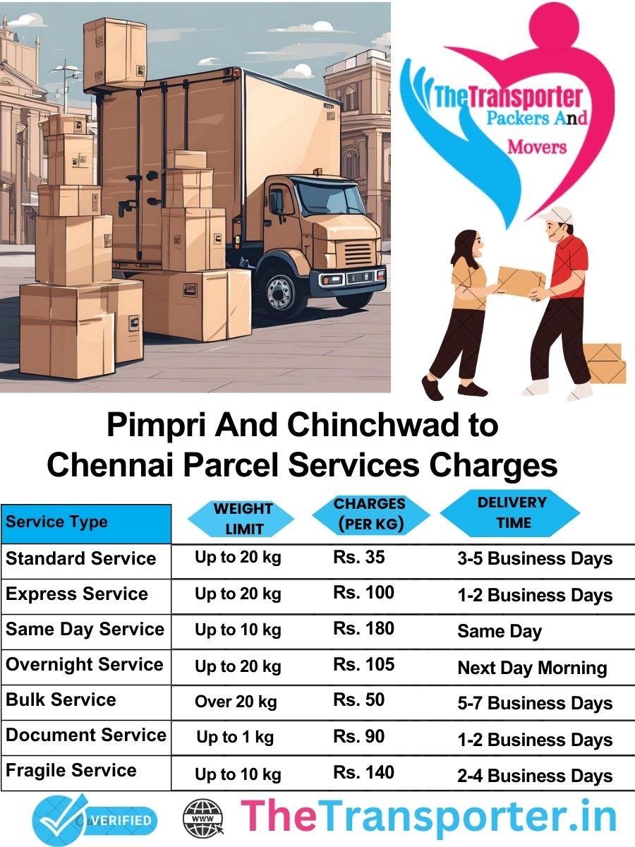 Pimpri and Chinchwad to Chennai parcel delivery charges list