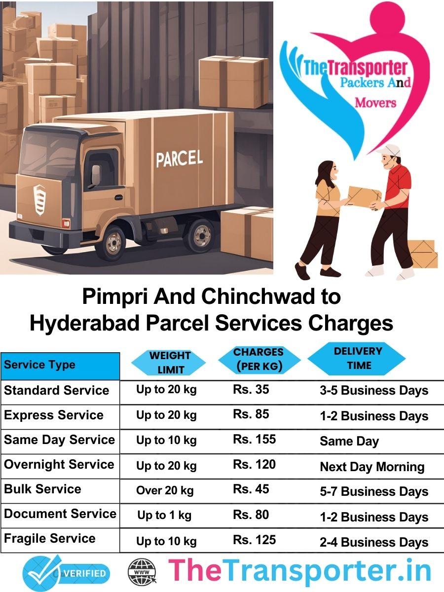 Pimpri and Chinchwad to Hyderabad parcel delivery charges list
