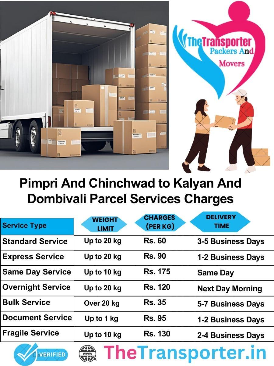 Pimpri and Chinchwad to Kalyan and dombivali parcel delivery charges list